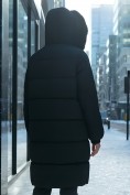 Оптом Пальто зимнее утепленное с мехом и капюшоном тренд черного цвета 7629Ch, фото 3