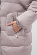 Оптом Пальто зимнее утепленное с мехом и капюшоном тренд светло-коричневого цвета 7629SK, фото 10