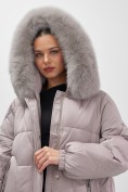Оптом Пальто зимнее утепленное с мехом и капюшоном тренд светло-коричневого цвета 7629SK, фото 13