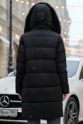 Оптом Пальто зимнее утепленное с мехом и капюшоном тренд черного цвета 7630Ch, фото 3