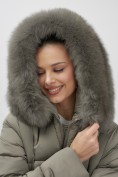 Оптом Пальто зимнее утепленное с мехом и капюшоном тренд коричневого цвета 7630K, фото 8