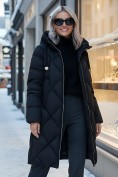 Оптом Пальто зимнее утепленное с капюшоном женское черного цвета 7637Ch, фото 3