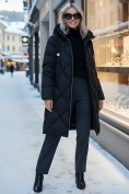 Оптом Пальто зимнее утепленное с капюшоном женское черного цвета 7637Ch