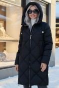 Оптом Пальто зимнее утепленное с капюшоном женское черного цвета 7637Ch, фото 2