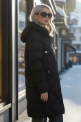 Оптом Пальто зимнее утепленное с капюшоном женское черного цвета 7637Ch, фото 5