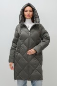 Оптом Пальто зимнее утепленное с капюшоном женское зеленого цвета 7637Z, фото 7