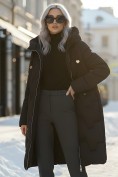 Оптом Пальто зимнее утепленное с капюшоном женское черного цвета 7638Ch, фото 4