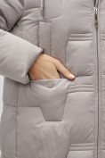 Оптом Пальто зимнее утепленное с капюшоном женское светло-коричневого цвета 7638SK, фото 6