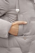 Оптом Пальто зимнее утепленное с капюшоном женское светло-коричневого цвета 7638SK, фото 7