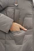 Оптом Пальто зимнее утепленное с капюшоном женское серого цвета 7638Sr, фото 12