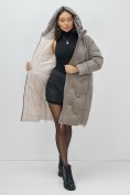 Оптом Пальто зимнее утепленное с капюшоном женское серого цвета 7638Sr, фото 17