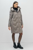 Оптом Пальто зимнее утепленное с капюшоном женское серого цвета 7638Sr, фото 3