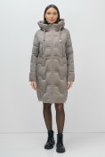 Оптом Пальто зимнее утепленное с капюшоном женское серого цвета 7638Sr, фото 5
