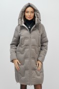 Оптом Пальто зимнее утепленное с капюшоном женское серого цвета 7638Sr, фото 7