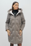 Оптом Пальто зимнее утепленное с капюшоном женское серого цвета 7638Sr, фото 8