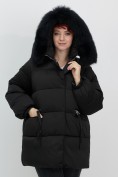 Оптом Куртка зимняя женская с мехом и капюшоном тренд черного цвета 7639Ch, фото 10