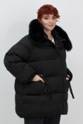 Оптом Куртка зимняя женская с мехом и капюшоном тренд черного цвета 7639Ch, фото 2