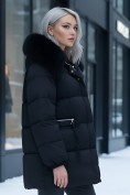 Оптом Куртка зимняя женская с мехом и капюшоном тренд черного цвета 7639Ch, фото 3
