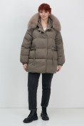 Оптом Куртка зимняя женская с мехом и капюшоном тренд коричневого цвета 7639K, фото 12