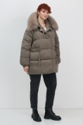 Оптом Куртка зимняя женская с мехом и капюшоном тренд коричневого цвета 7639K, фото 13