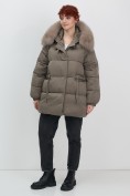 Оптом Куртка зимняя женская с мехом и капюшоном тренд коричневого цвета 7639K, фото 14