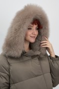 Оптом Куртка зимняя женская с мехом и капюшоном тренд коричневого цвета 7639K, фото 2