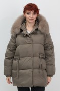 Оптом Куртка зимняя женская с мехом и капюшоном тренд коричневого цвета 7639K, фото 3