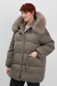 Оптом Куртка зимняя женская с мехом и капюшоном тренд коричневого цвета 7639K, фото 4