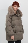 Оптом Куртка зимняя женская с мехом и капюшоном тренд коричневого цвета 7639K, фото 5