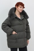 Оптом Куртка зимняя женская с мехом и капюшоном тренд темно-зеленого цвета 7639TZ, фото 4