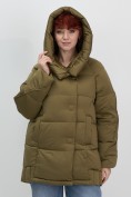 Оптом Куртка зимняя женская с капюшоном модная горчичного цвета 7651G
