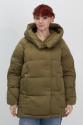 Оптом Куртка зимняя женская с капюшоном модная горчичного цвета 7651G, фото 3