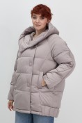 Оптом Куртка зимняя женская с капюшоном модная светло-коричневого цвета 7651SK, фото 10