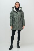 Оптом Куртка зимняя женская с капюшоном модная цвета хаки 7653Kh