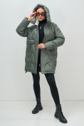 Оптом Куртка зимняя женская с капюшоном модная цвета хаки 7653Kh, фото 17