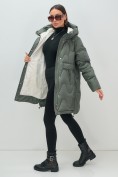 Оптом Куртка зимняя женская с капюшоном модная цвета хаки 7653Kh, фото 18
