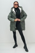 Оптом Куртка зимняя женская с капюшоном модная цвета хаки 7653Kh, фото 20