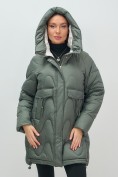 Оптом Куртка зимняя женская с капюшоном модная цвета хаки 7653Kh, фото 7