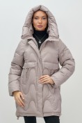 Оптом Куртка зимняя женская с капюшоном модная светло-коричневого цвета 7653SK, фото 7