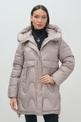 Оптом Куртка зимняя женская с капюшоном модная светло-коричневого цвета 7653SK, фото 8