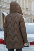 Оптом Куртка зимняя женская с капюшоном модная темно-коричневого цвета 7653TK, фото 4