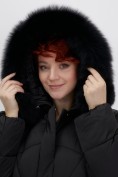 Оптом Куртка зимняя женская с мехом и капюшоном тренд черного цвета 7656Ch, фото 16