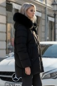 Оптом Куртка зимняя женская с мехом и капюшоном тренд черного цвета 7656Ch, фото 3