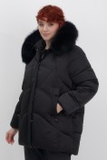 Оптом Куртка зимняя женская с мехом и капюшоном тренд черного цвета 7656Ch, фото 3