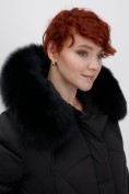 Оптом Куртка зимняя женская с мехом и капюшоном тренд черного цвета 7656Ch, фото 6
