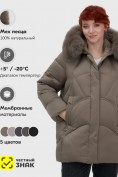 Оптом Куртка зимняя женская с мехом и капюшоном тренд коричневого цвета 7656K