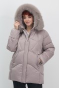 Оптом Куртка зимняя женская с мехом и капюшоном тренд светло-коричневого цвета 7656SK