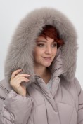 Оптом Куртка зимняя женская с мехом и капюшоном тренд светло-коричневого цвета 7656SK, фото 2