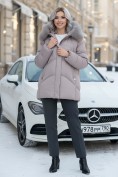 Оптом Куртка зимняя женская с мехом и капюшоном тренд светло-коричневого цвета 7656SK, фото 4