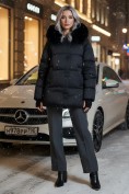 Оптом Куртка зимняя женская с мехом и капюшоном тренд черного цвета 7658Ch, фото 4